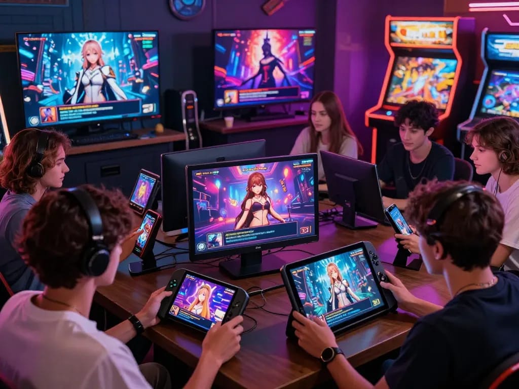 Engaging scene depicting diverse characters playing interactive sexgames in vibrant settings.