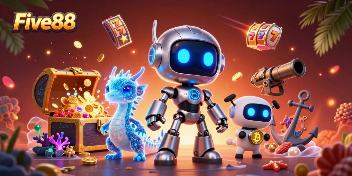 Experience thrilling gaming moments with Five88's vibrant 3D casino illustration showcasing immersive elements.