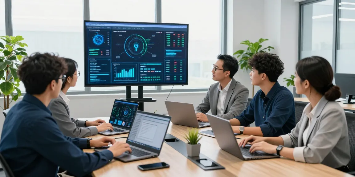 IT Dienstleister Frankfurt Team in einem modernen Büro, die IT-Sicherheit besprechen und Strategien entwickeln.