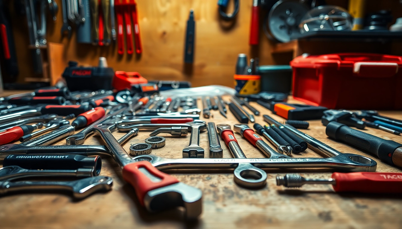 Arbeiten mit facom werkzeug in einer gut organisierten Werkstatt, Nutzung von qualitativ hochwertigen Handwerkzeugen.