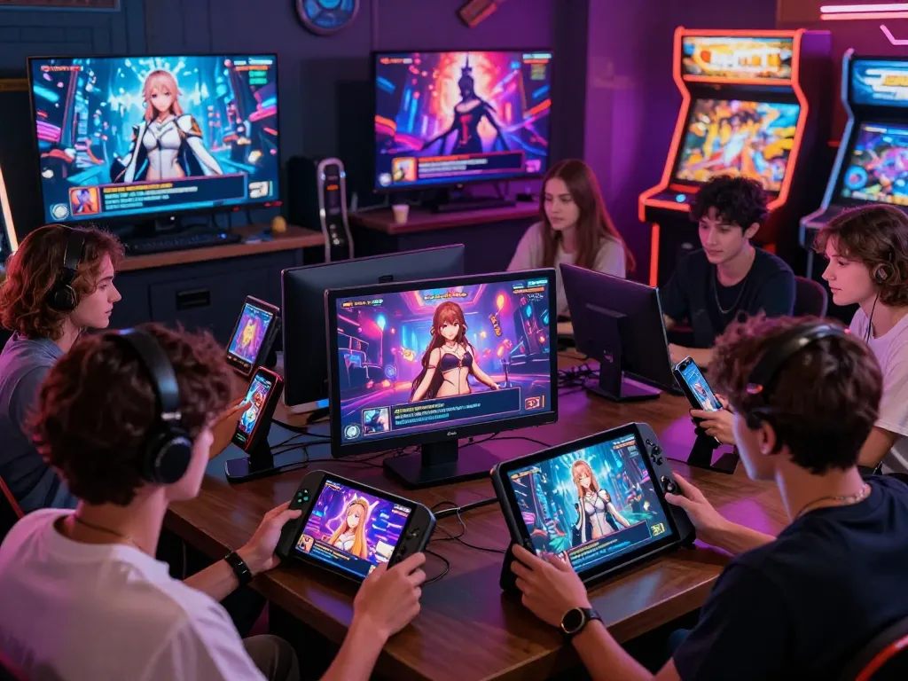 Engaging scene depicting diverse characters playing interactive sexgames in vibrant settings.