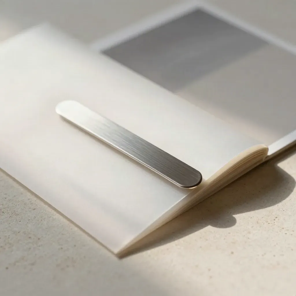 Webinar-Set in transparenter Hülle auf hellem Stein, mit glänzendem Metallmarker und Kartenstapel.