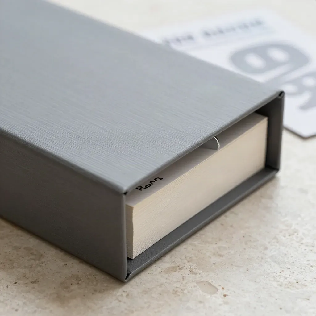 Nahaufnahme einer graphitfarbenen Videokursbox mit Disc-Hülle und Faltkarte auf hellem Stein.