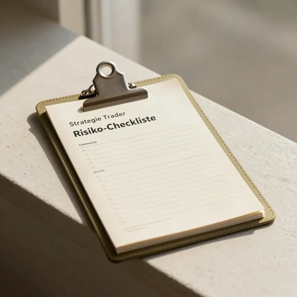 Checklisten-Booklet mit Metallclip und Registertabs auf hellem Putzsockel