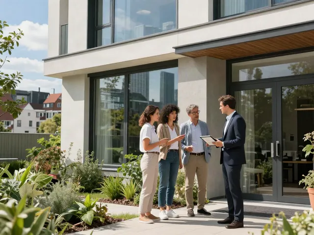 Bester Immobilienmakler Frankfurt zeigt moderne Immobilie und zufriedene Käufer.