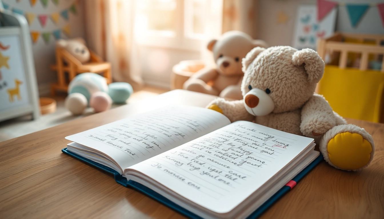 Erstellen Sie ein kreatives Baby Tagebuch mit bunten Zeichnungen und liebevollen Notizen.