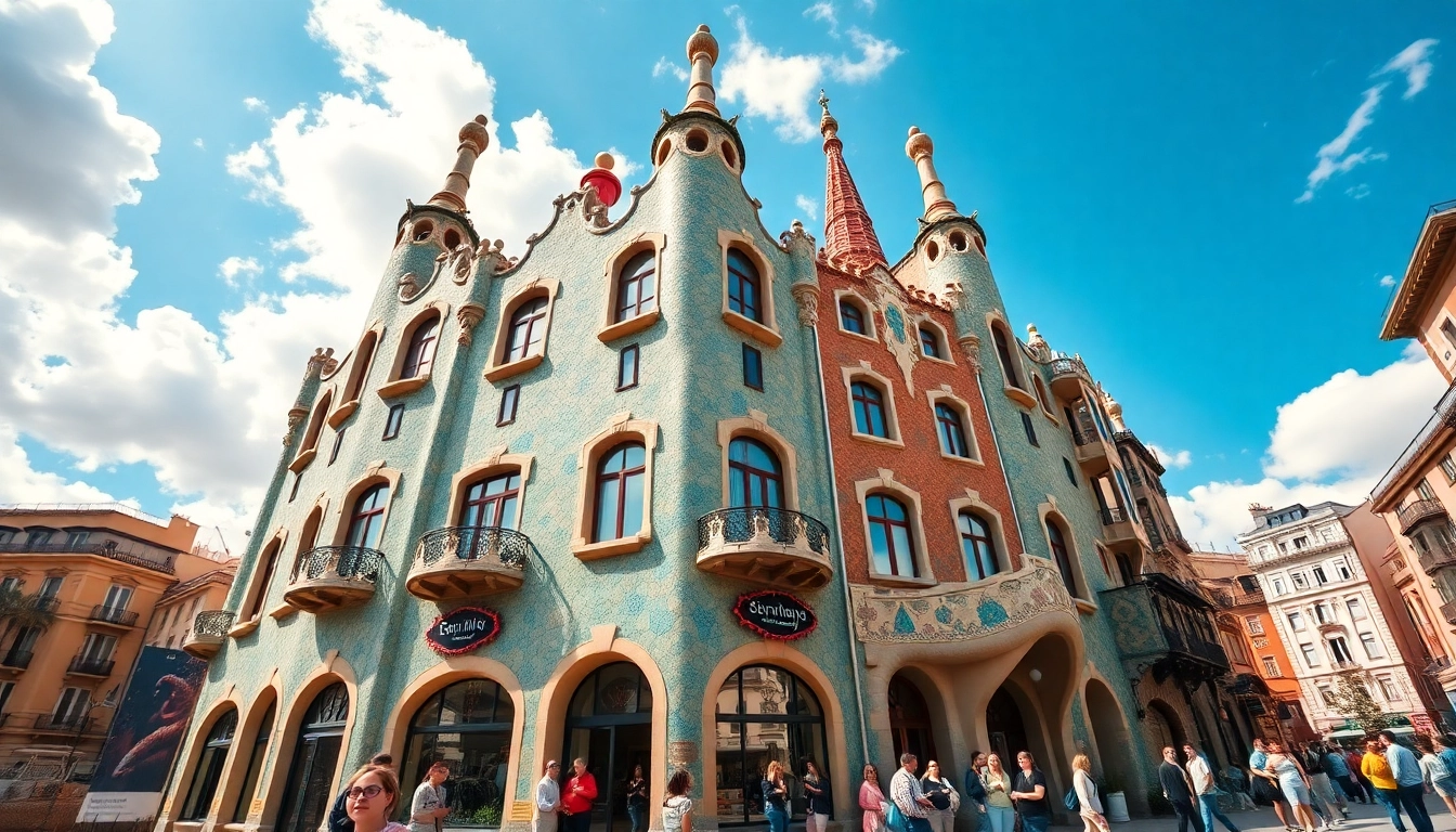 Casa Batlló Barcelona zeigt die farbenfrohe Fassade und die geschwungenen Linien des Gebäudes.
