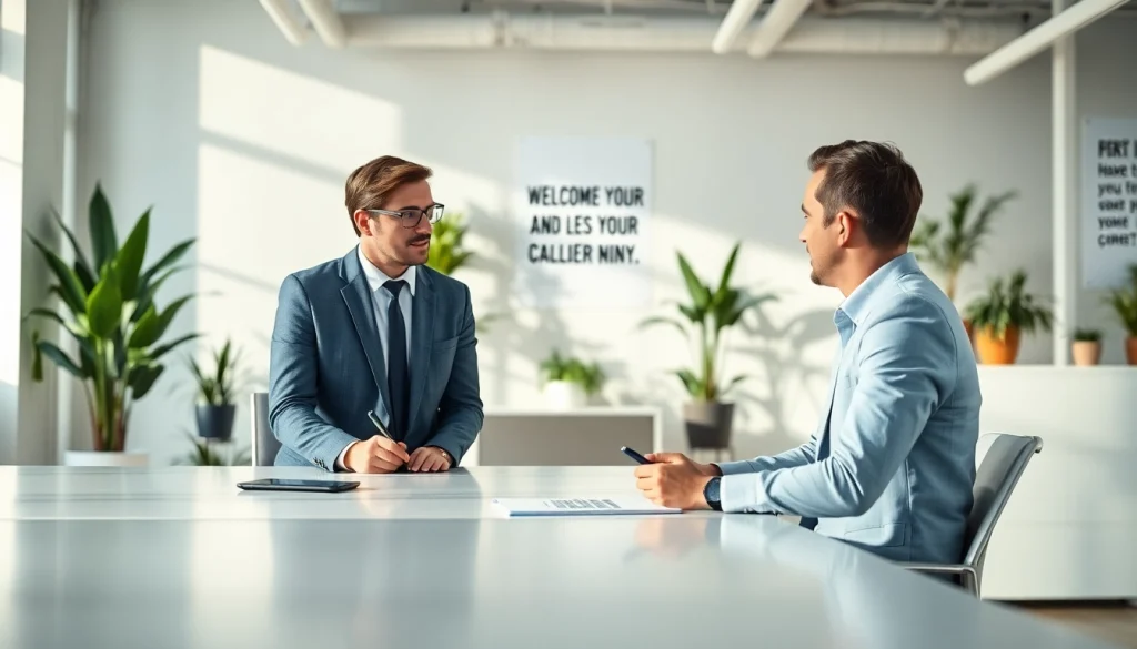 Headhunter Schweiz führt ein Interview in einem modernen Büro.